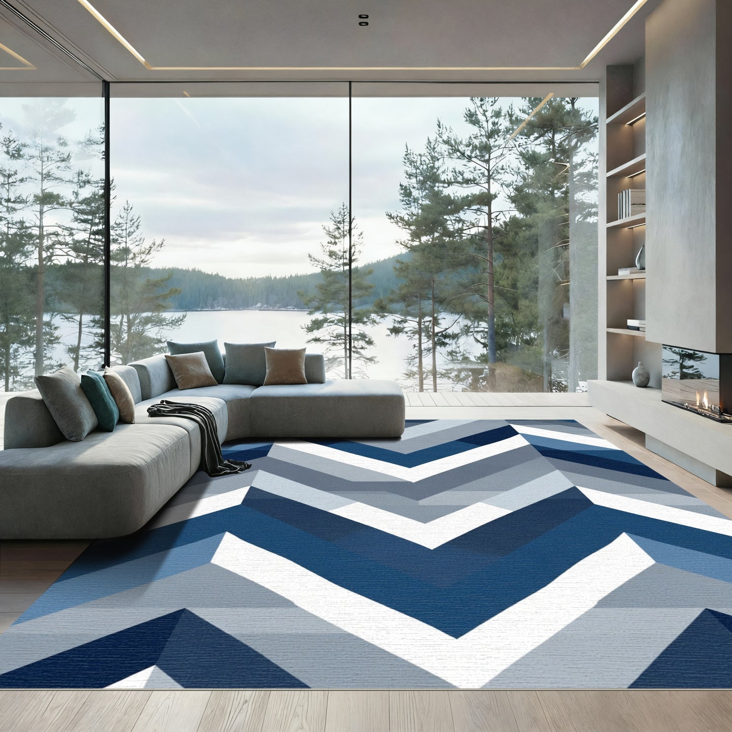 Chevron Geometric Coastal Blue Rug