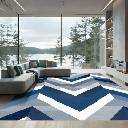 Chevron Geometric Coastal Blue Rug