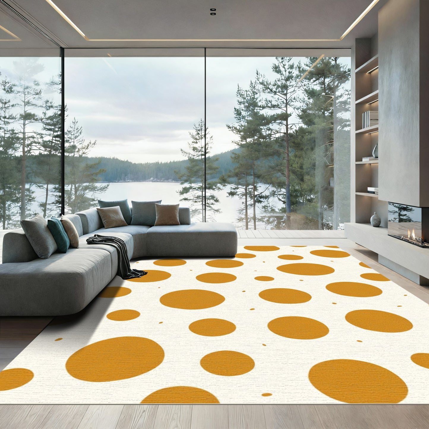 Golden Ochre Polka Dot Scatter Rug
