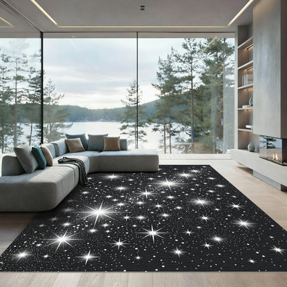 Sparkling Celestial White Starry Night Rug