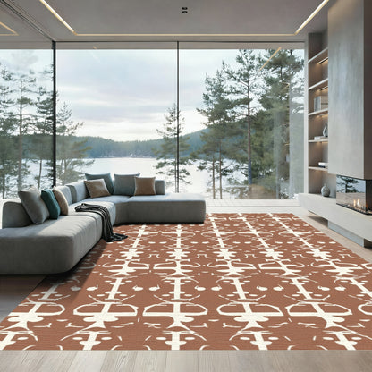 Terracotta Cream Symmetric Abstract Rug