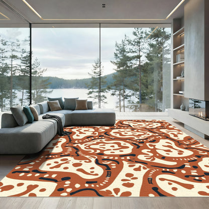 Abstract Terracotta Cream Organic Shapes Rug