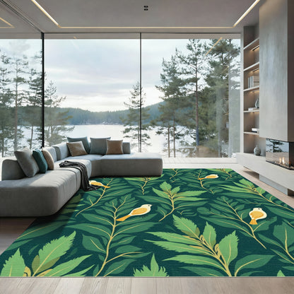Emerald Green Bird Foliage Rug