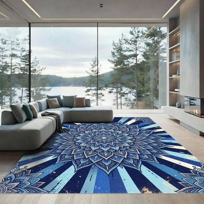 Radiant Indigo Celestial Flower Mandala Rug