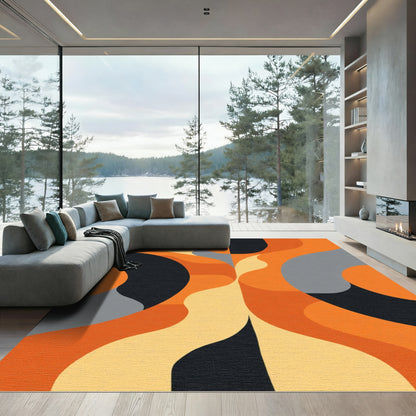 Bold Orange Abstract Curves Rug