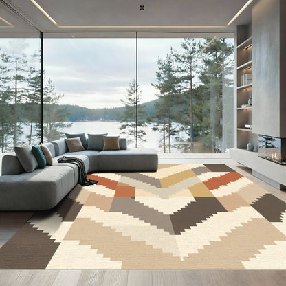 Earthy Tone Chevron Geometric Tiles Rug