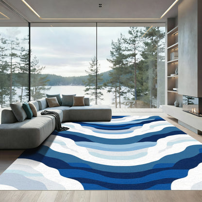 Wavy Blue Layered Abstract Rug