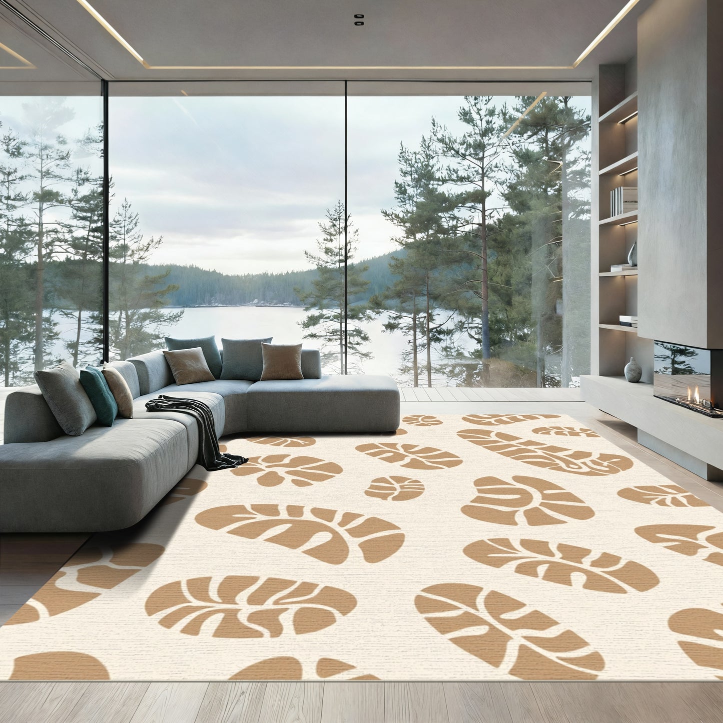 Earthy Tan Abstract Organic Shapes Rug