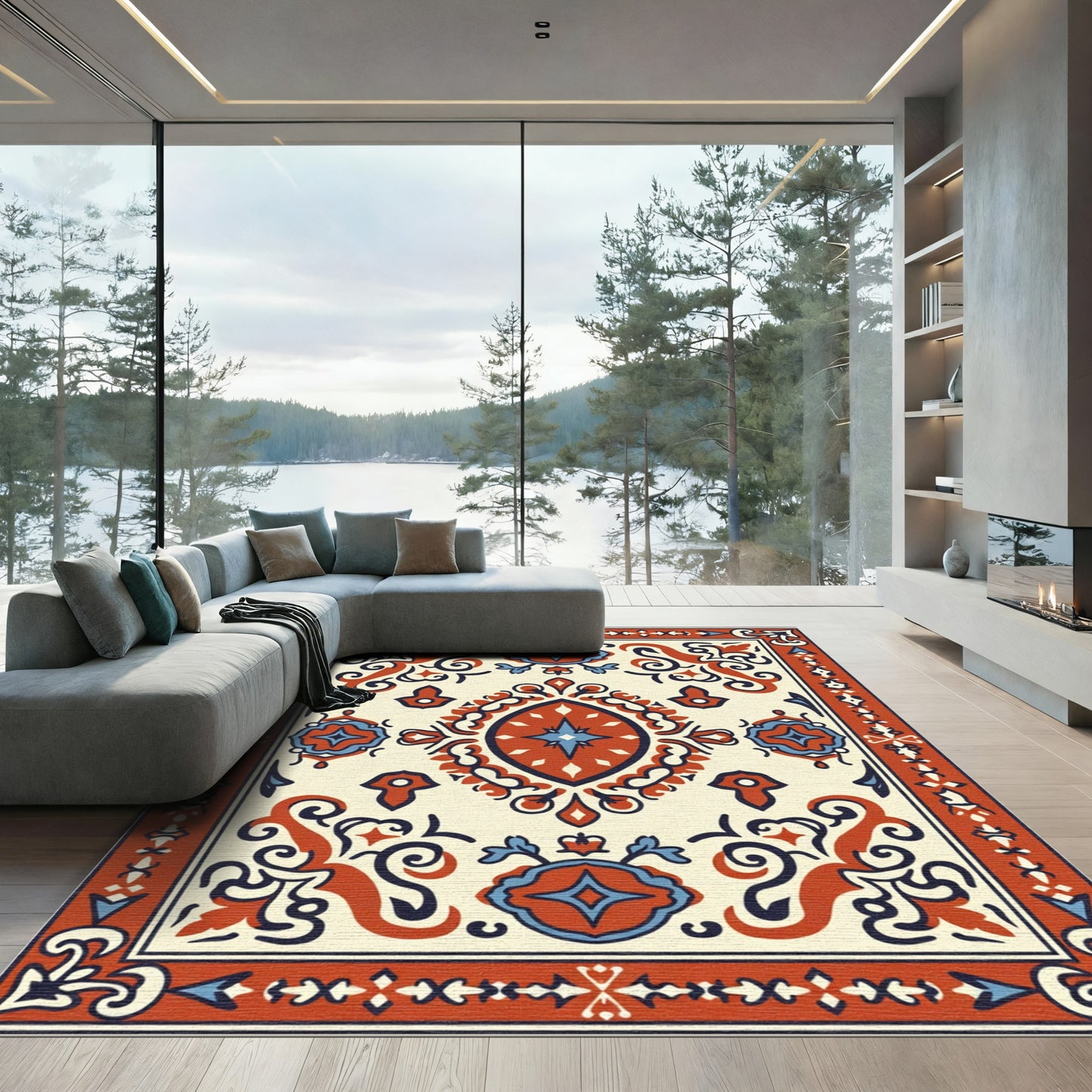 Crimson Blue Tribal Medallion Area Rug