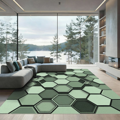 Modern Sage Geometric Interlocking Hexagon Rug