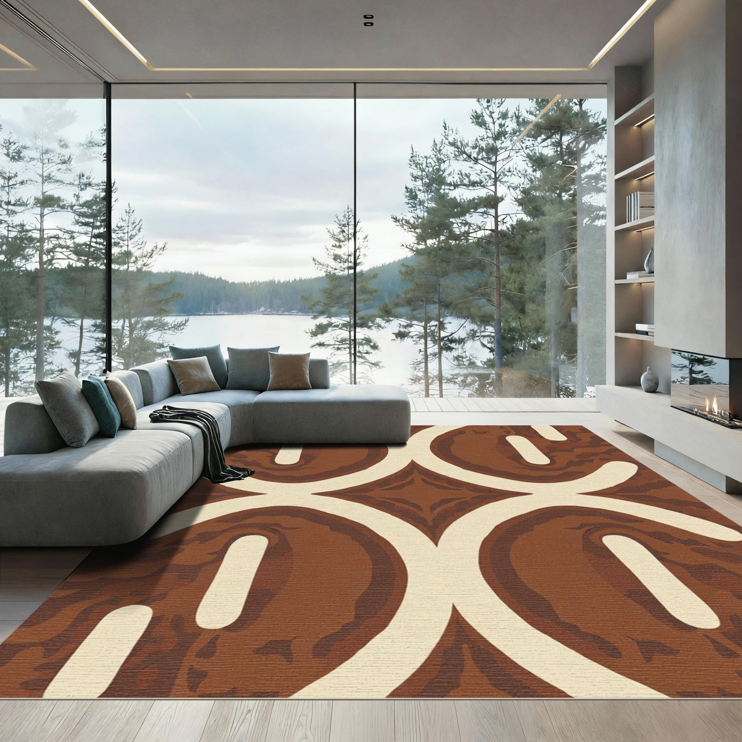 Earthy Geometric Arc Lattice Rug