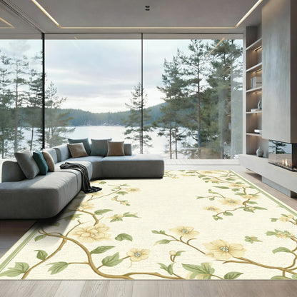 Cream Floral Branches Vine Rug