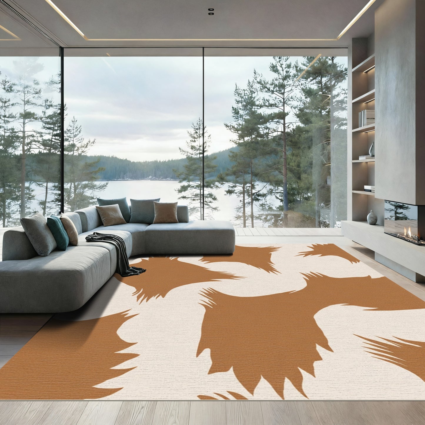 Brown Cream Abstract Splatter Rug