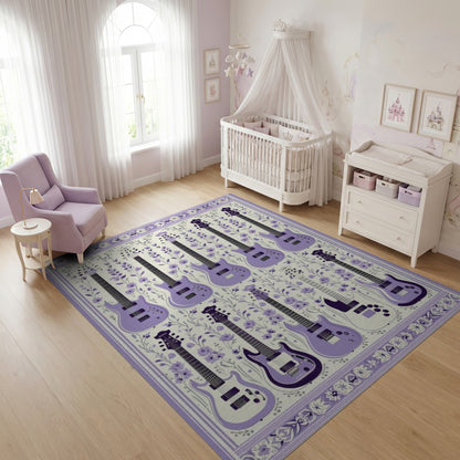 Purple Electric Guitars Floral Rug
