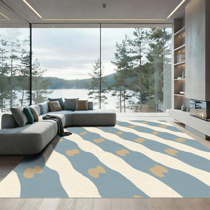 Blue Tan Wave Stripe Abstract Rug