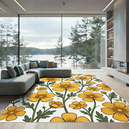 Sunny Yellow Buttercup Meadow Area Rug