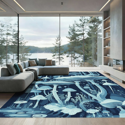Mystic Blue Mushroom Forest Arrangement Rug