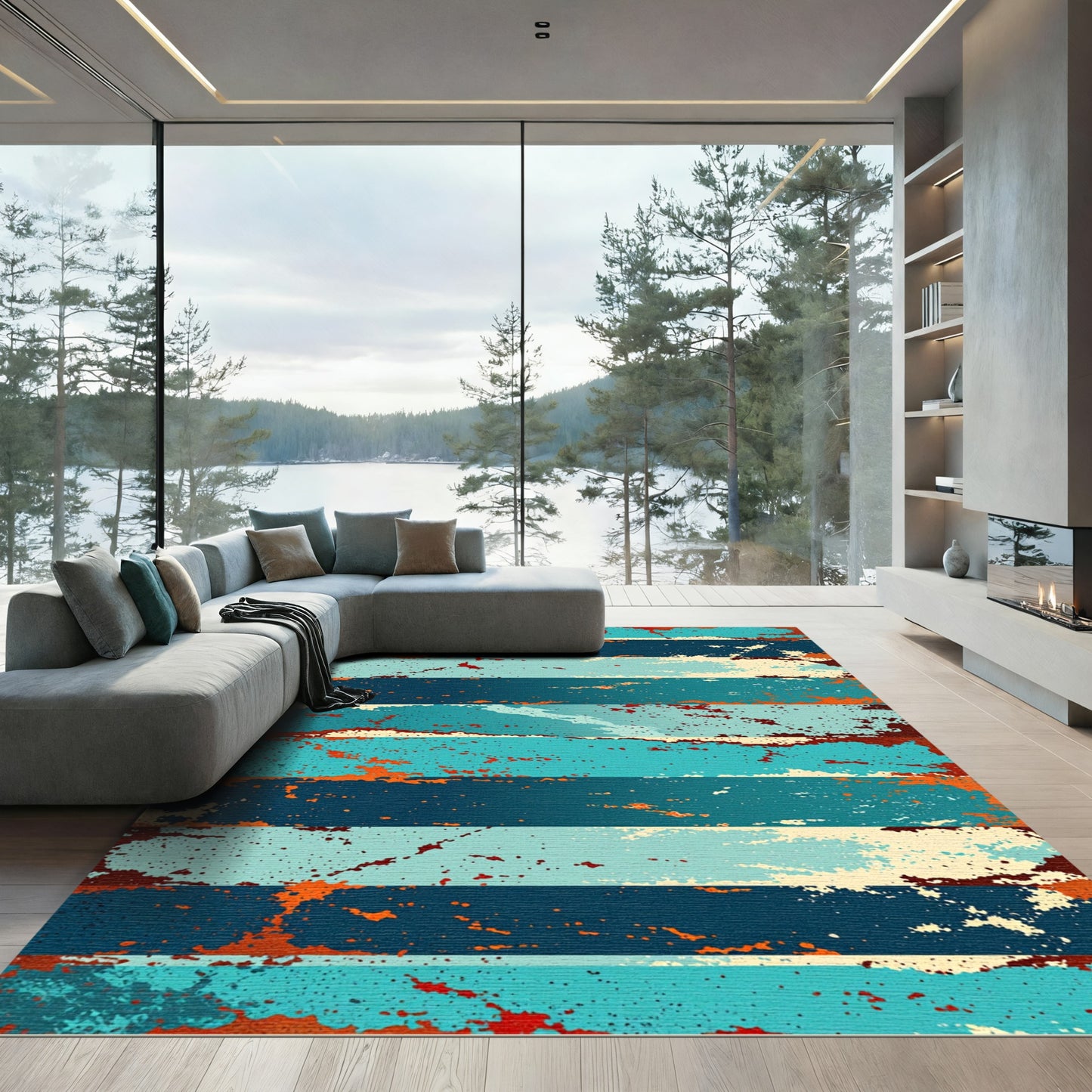 Abstract Terracotta Splatter Stripe Rug