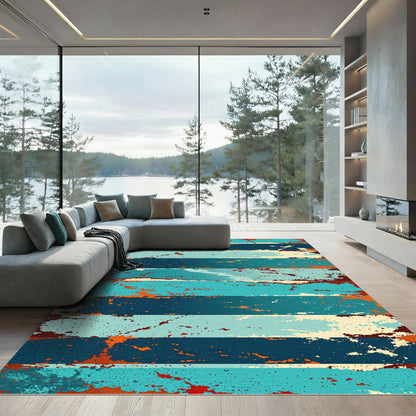 Abstract Terracotta Splatter Stripe Rug