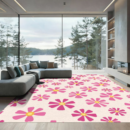 Vibrant Pink Yellow Petal Bloom Rug
