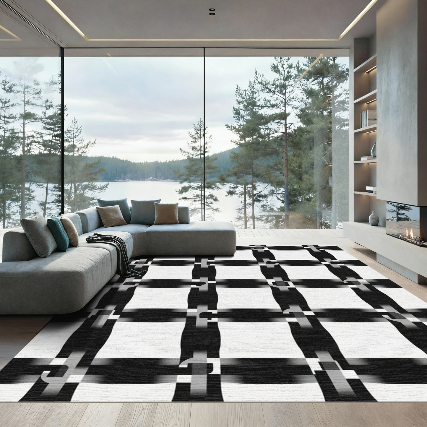 Monochromatic Interlocking Square Weave Rug