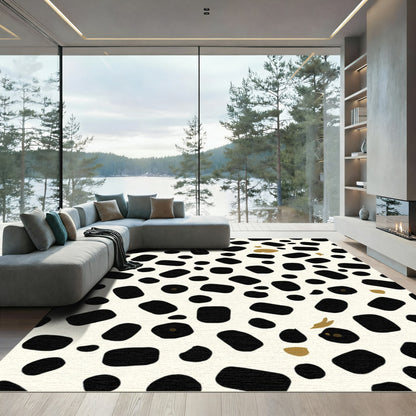 Black White Gold Spotted Abstract Rug