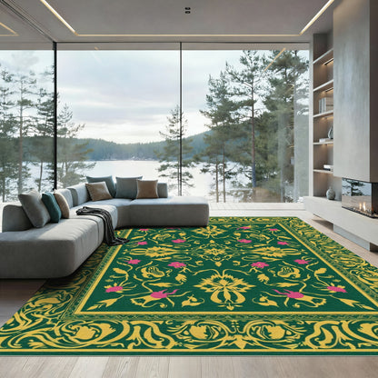 Emerald Green Floral Filigree Garden Rug