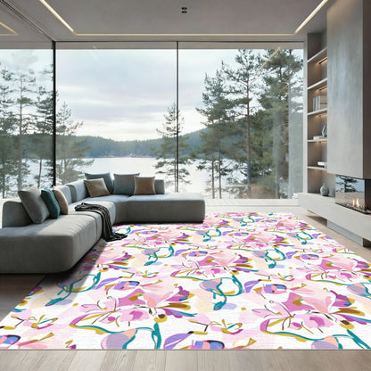 Soft Pink Abstract Floral Composition Rug