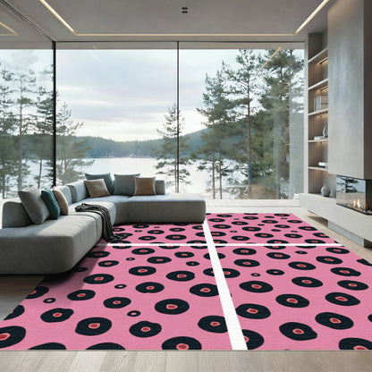 Pink And Black Spotted Floral Rug
