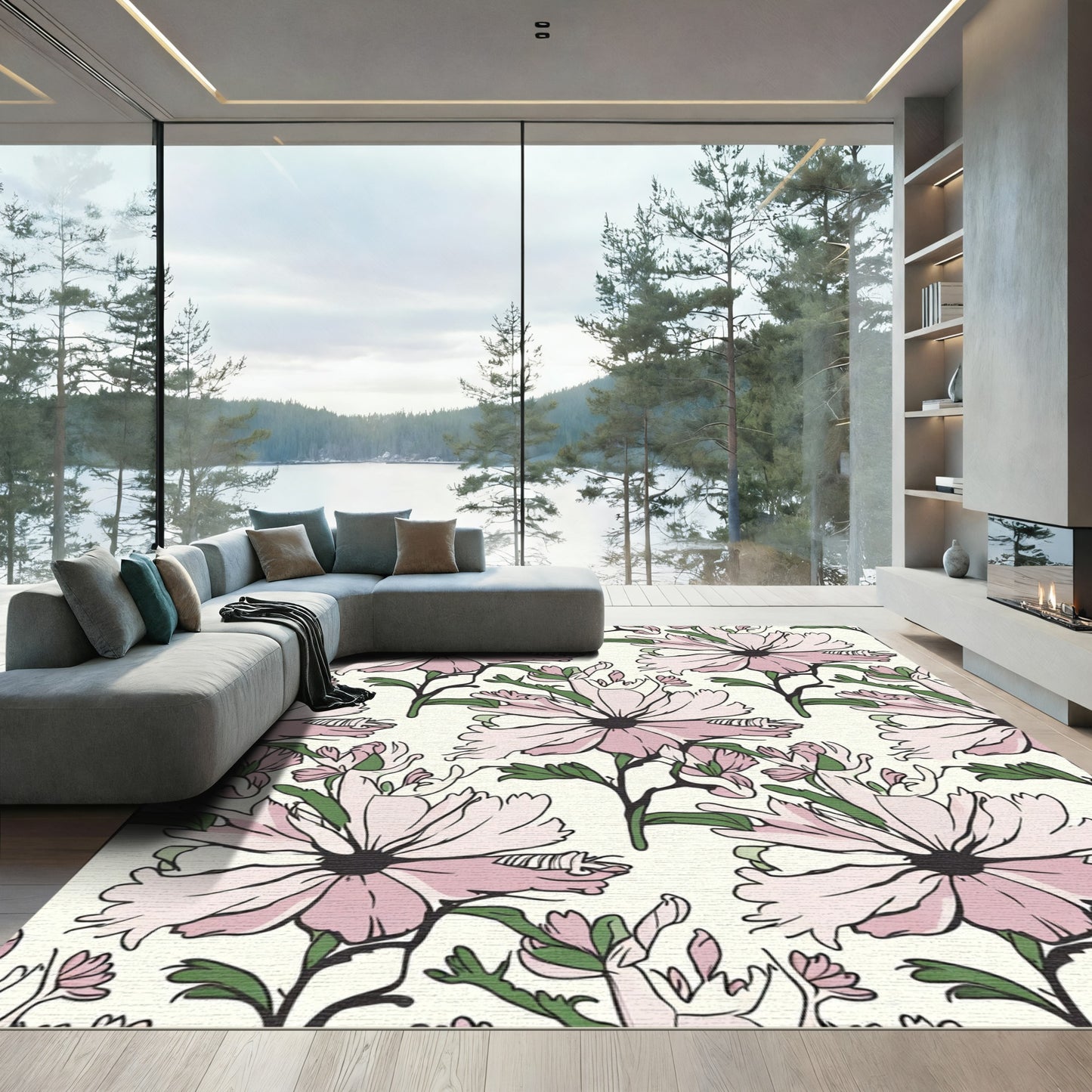 Blush Pink Floral Garden Sprig Rug