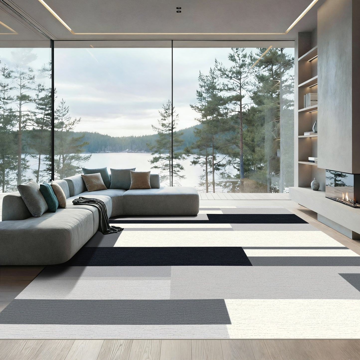 Monochromatic Geometric Block Art Rug