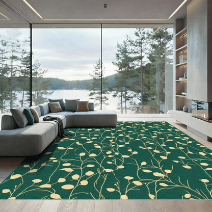 Deep Green Botanical Vine Swirl Rug