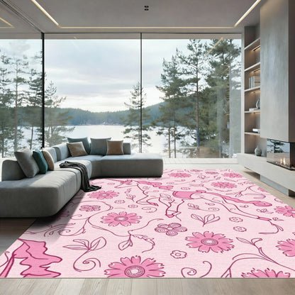 Whimsical Pink Unicorn Floral Meadow Rug