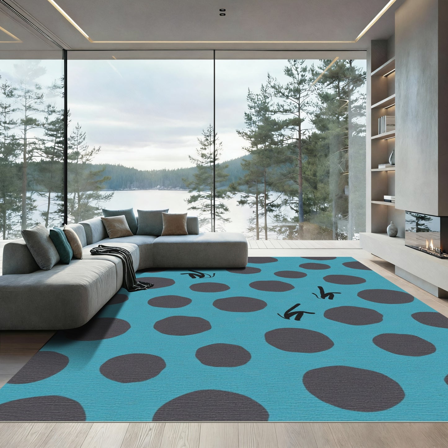 Teal Dark Polka Dot Whimsical Elements Rug