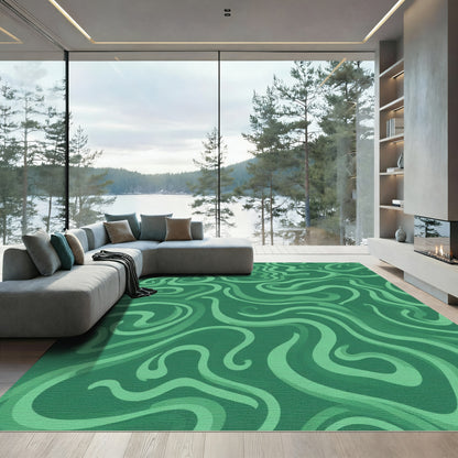 Deep Green Swirling Abstract Ribbons Rug