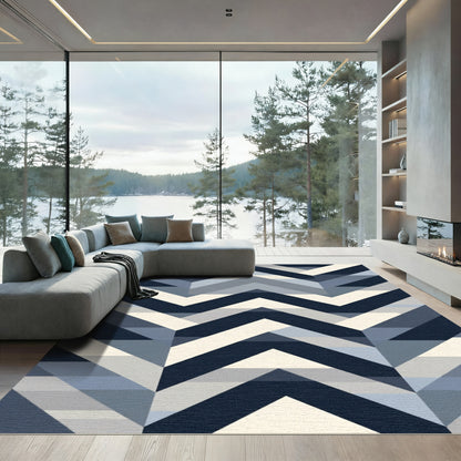 Navy Blue Geometric Chevron Angles Rug
