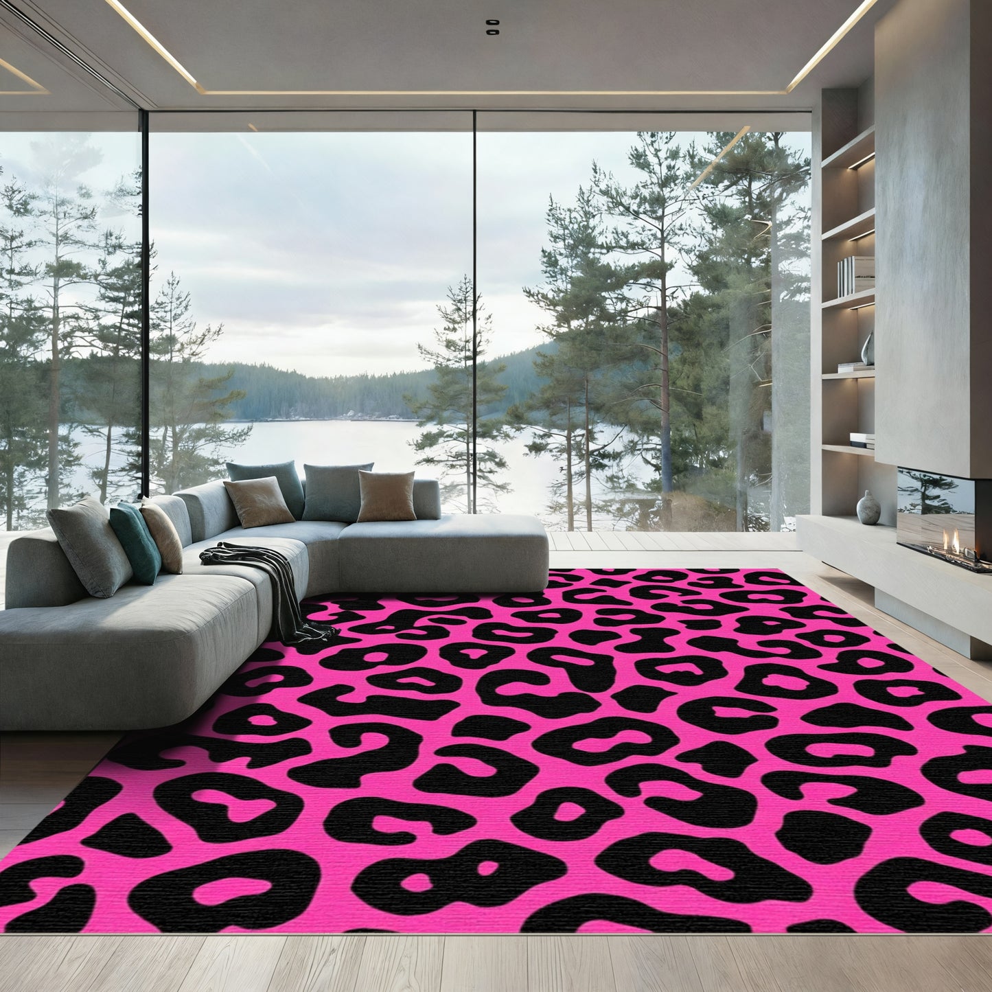 Bold Pink Black Leopard Print Rug