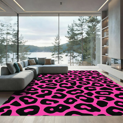 Bold Pink Black Leopard Print Rug