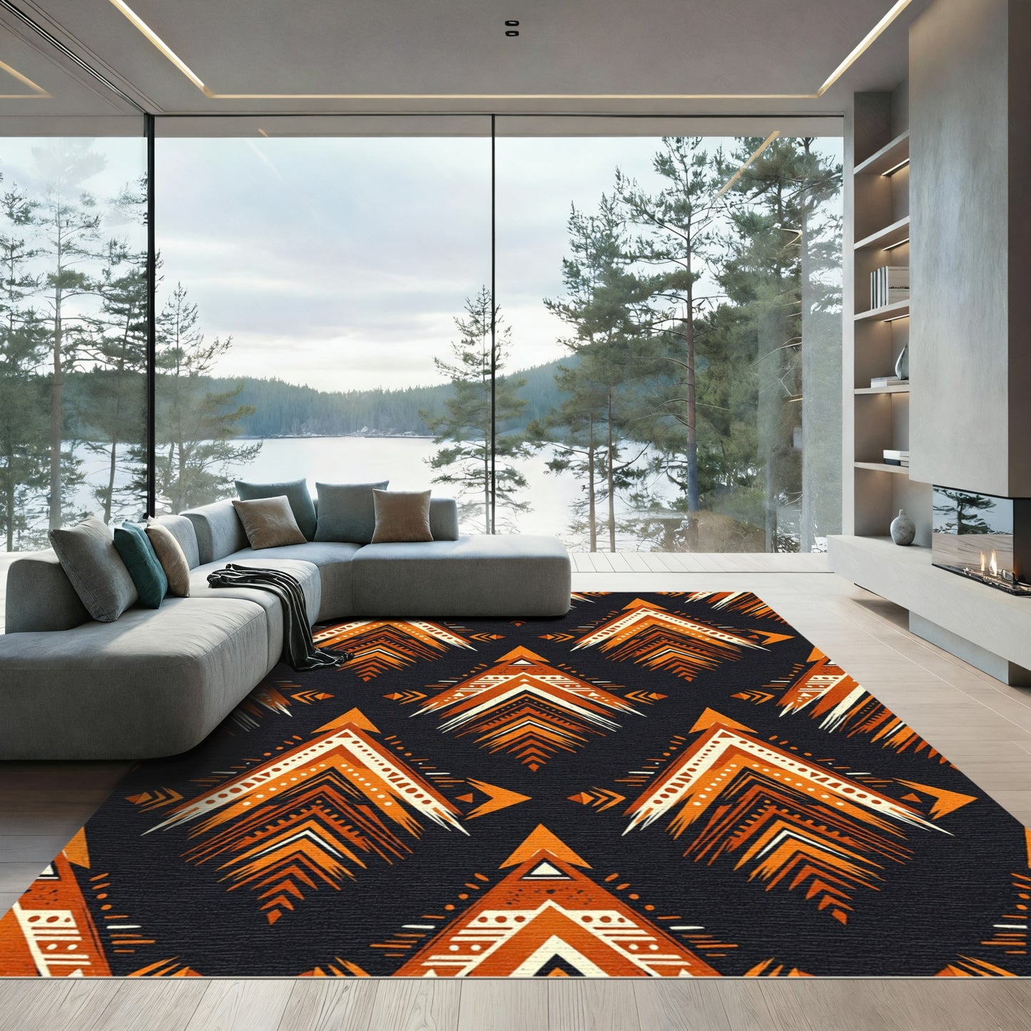 Earthy Ochre Geometric Arrow Tapestry Rug