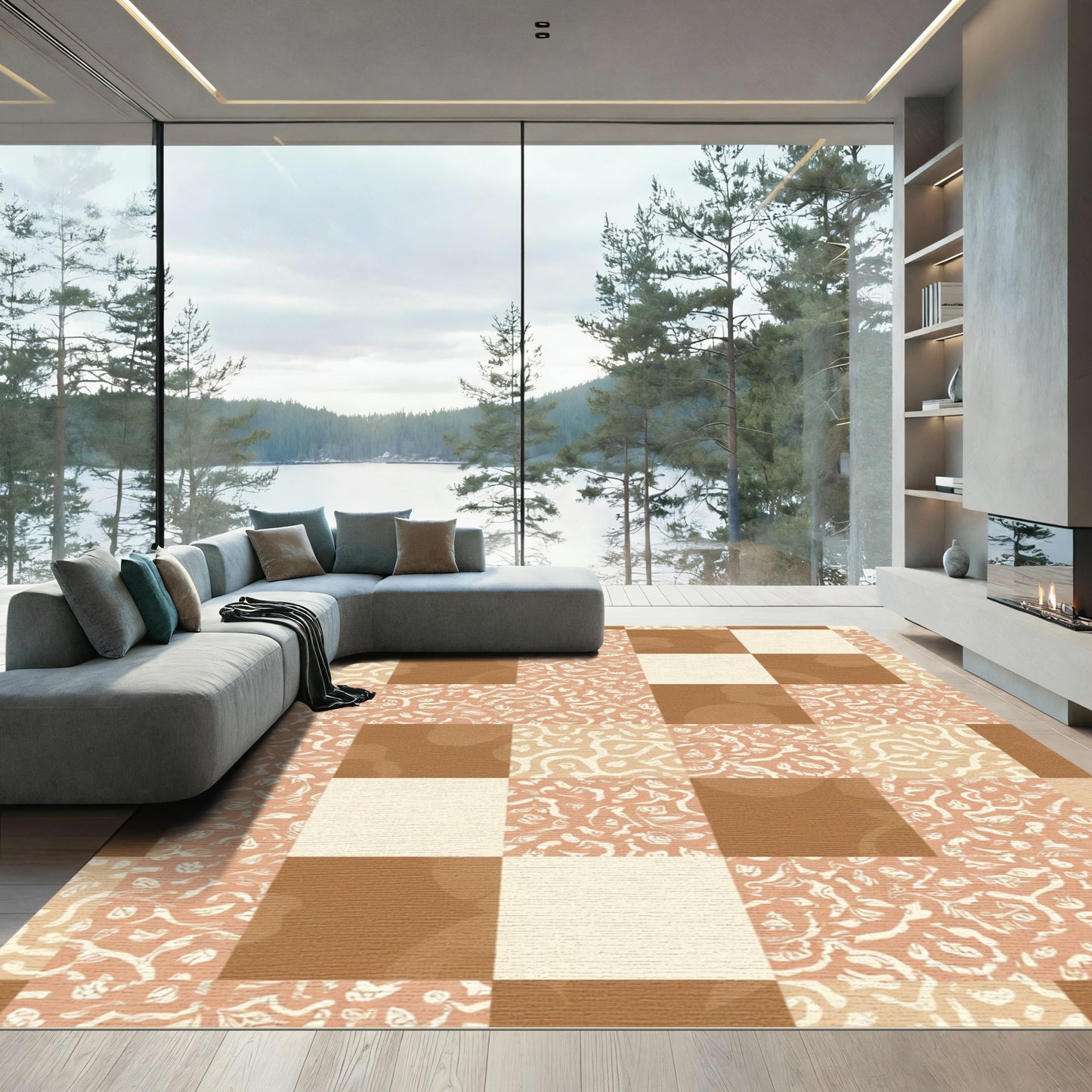 Terracotta Peach Square Patchwork Rug
