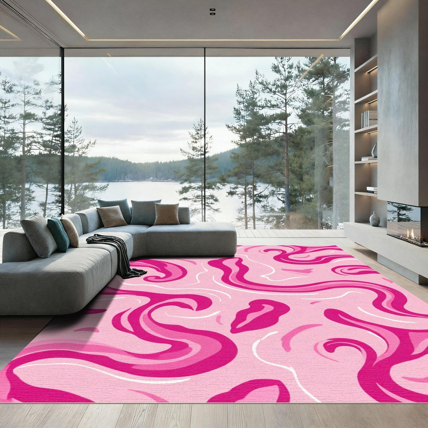 Pink Swirl Flow Abstract Rug