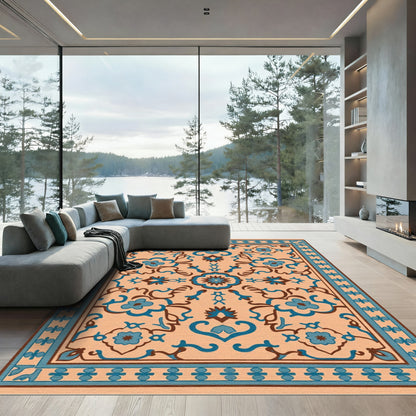 Caramel Aqua Floral Medallion Rug