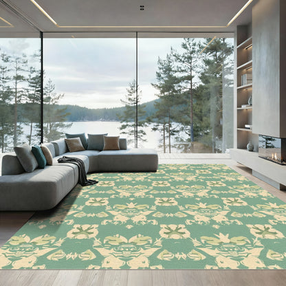 Vintage Teal Golden Floral Damask Rug