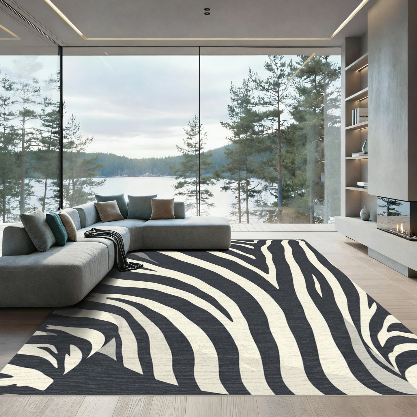 Modern Monochrome Zebra Striped Rug