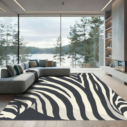 Modern Monochrome Zebra Striped Rug