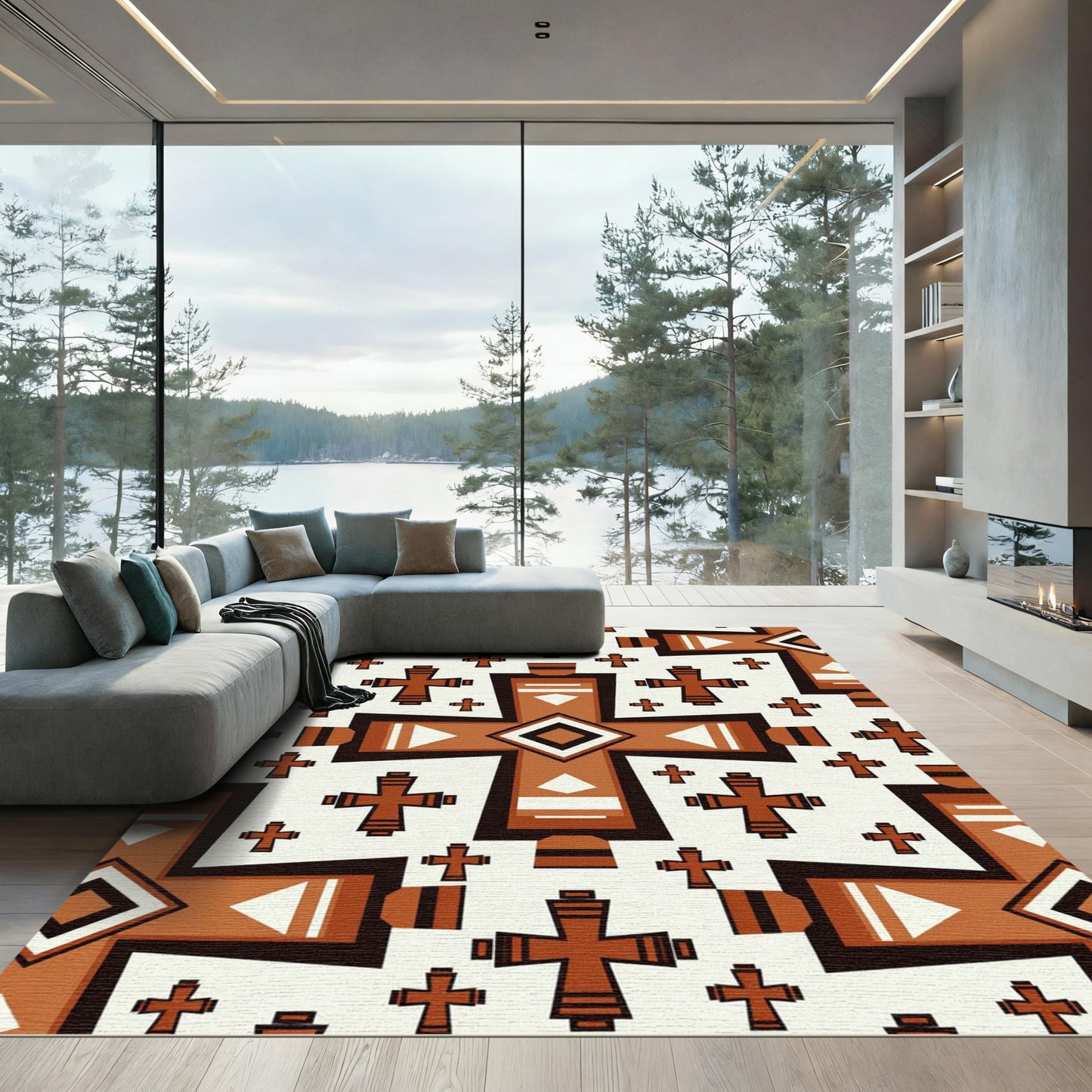 Terracotta Southwestern Cross Geometric Tile Rug