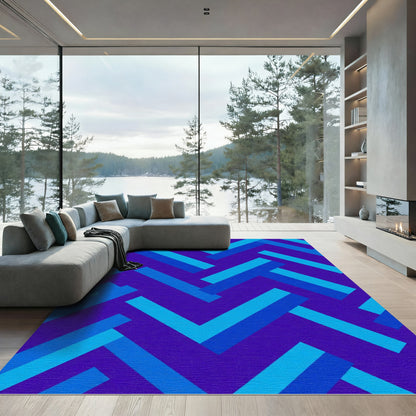 Deep Blue Geometric Herringbone Rug