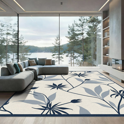 Navy Blue Botanical Garden Flowing Vines Rug