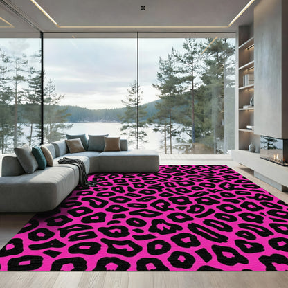 Hot Pink Black Leopard Spots Rug