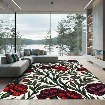 Crimson Red Carnation Botanical Garden Rug